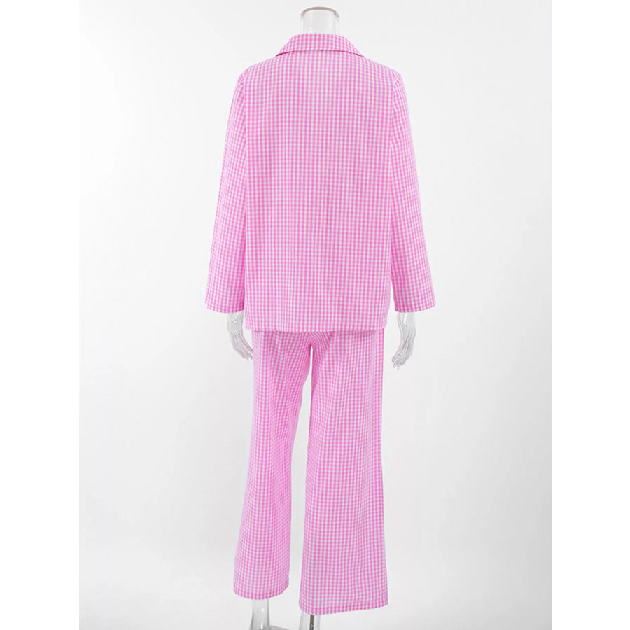Gingham Button-Down Top and Pants Loungewear Set Apparel and Accessories