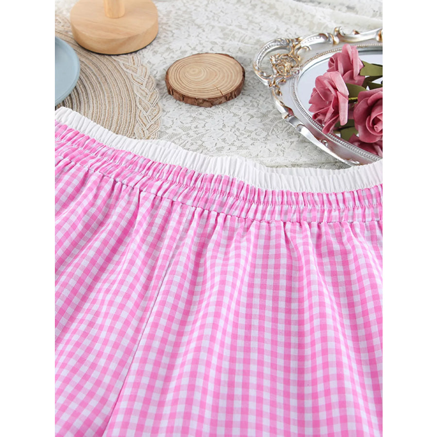 Gingham Button-Down Top and Pants Loungewear Set Apparel and Accessories