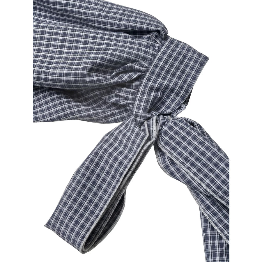 Gingham Button Up Shirt with Tie-Sleeve Detail Apparel and Accessories