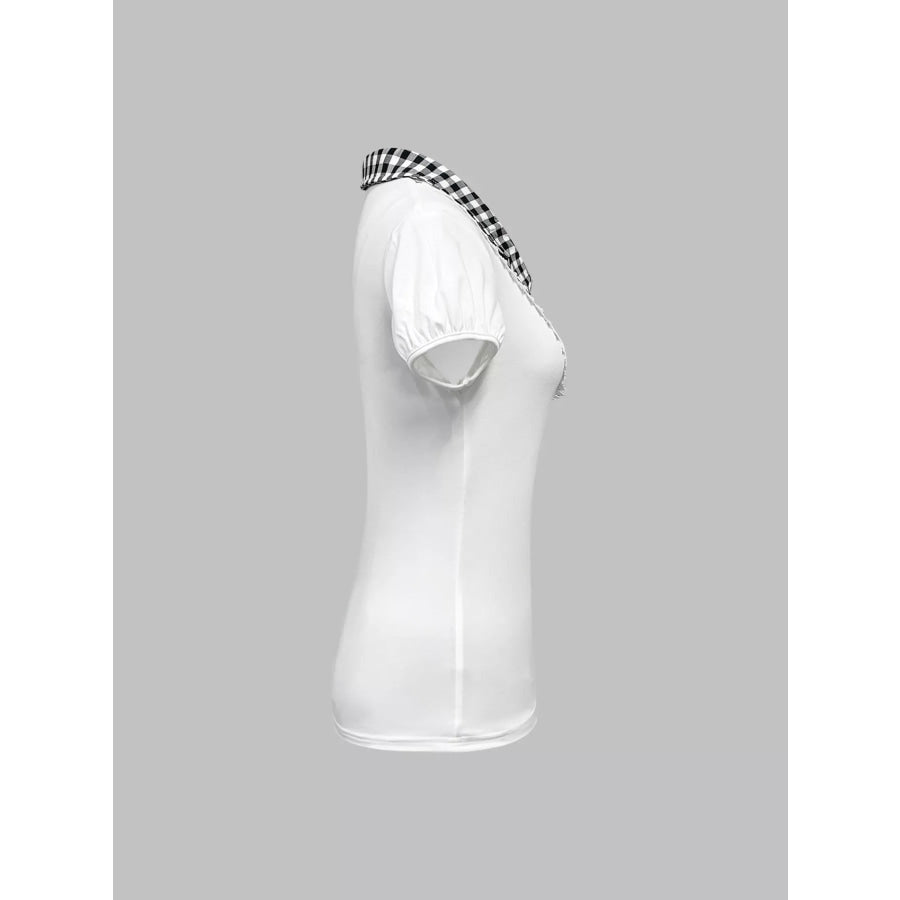 Gingham Collar Slim Fit Blouse Apparel and Accessories