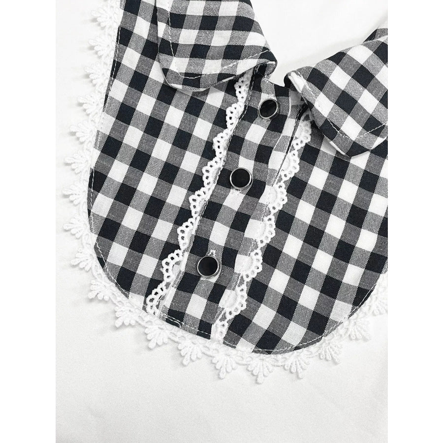 Gingham Collar Slim Fit Blouse Apparel and Accessories