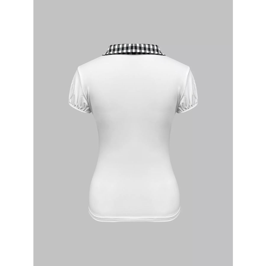 Gingham Collar Slim Fit Blouse Apparel and Accessories