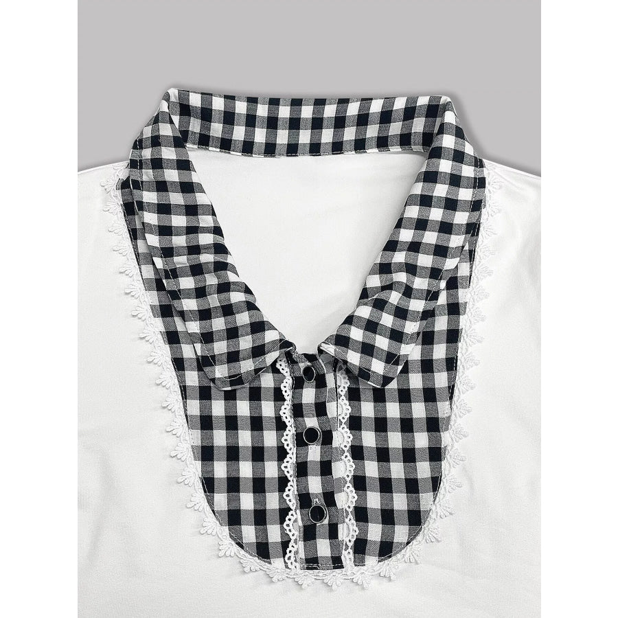 Gingham Collar Slim Fit Blouse Apparel and Accessories