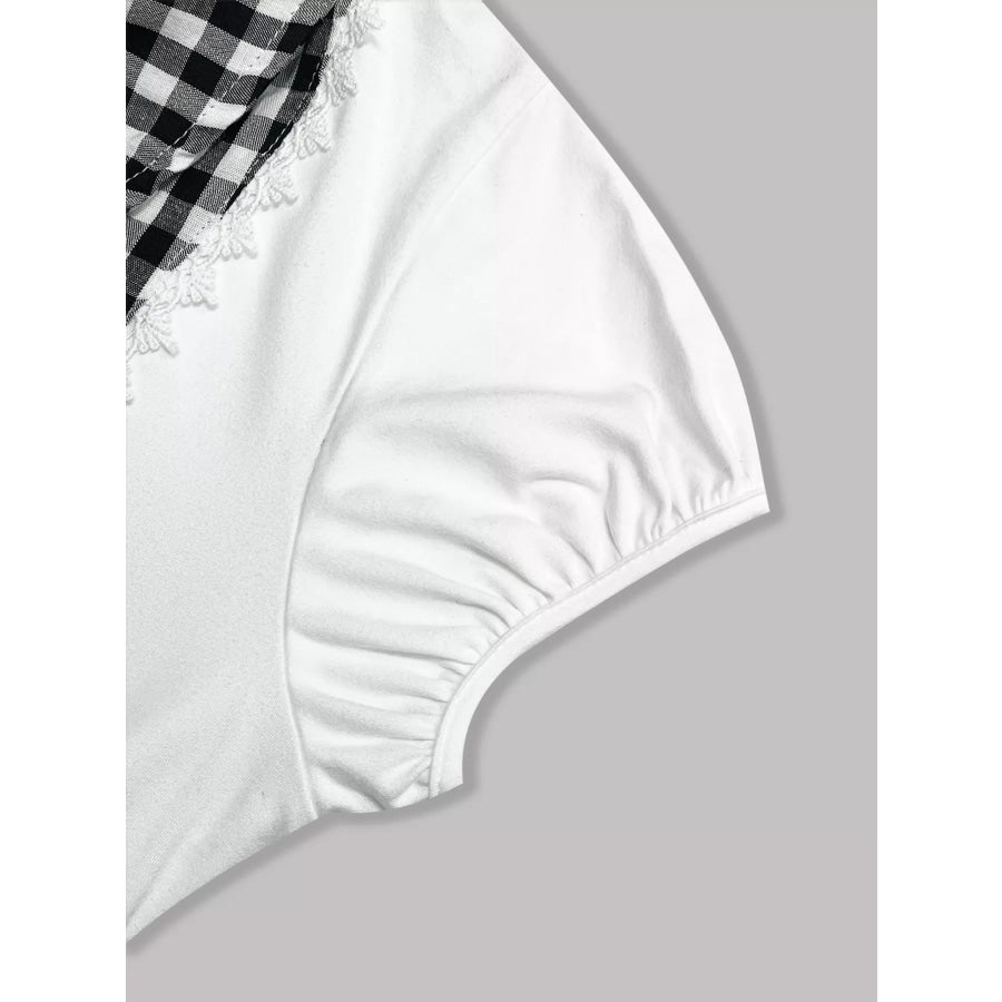 Gingham Collar Slim Fit Blouse Apparel and Accessories