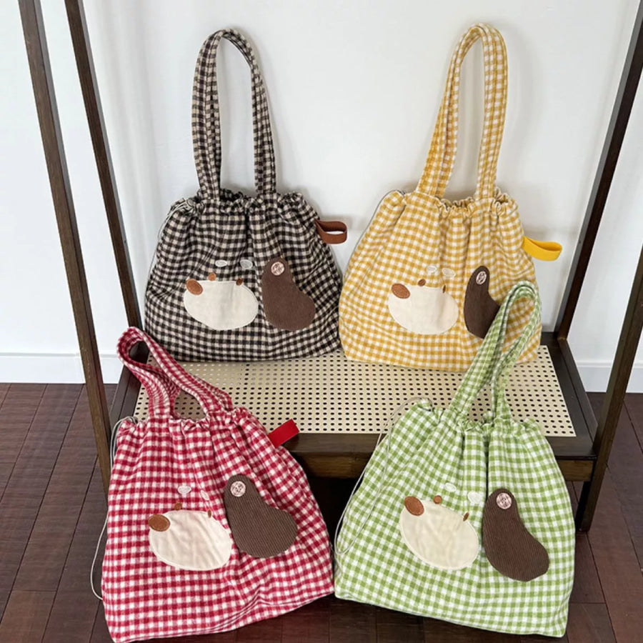 Gingham Drawstring Handbag Apparel and Accessories