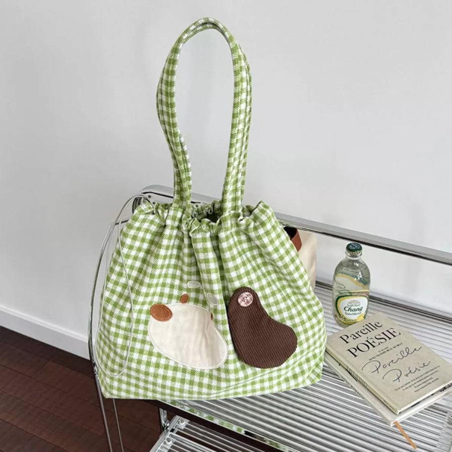 Gingham Drawstring Handbag Gum Leaf / ONESIZE Apparel and Accessories