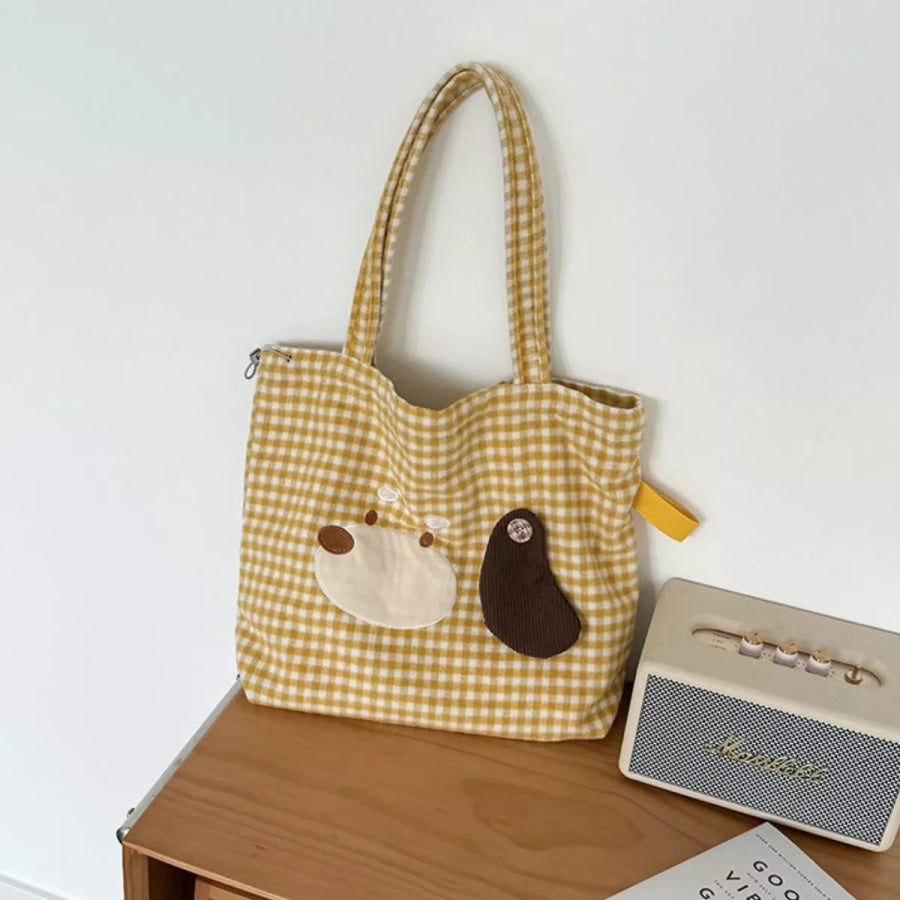 Gingham Drawstring Handbag Yellow / ONESIZE Apparel and Accessories