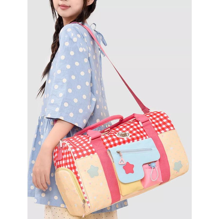 Gingham Duffel Bag with Multi-Pockets Pastel Yellow / onesize Apparel and Accessories