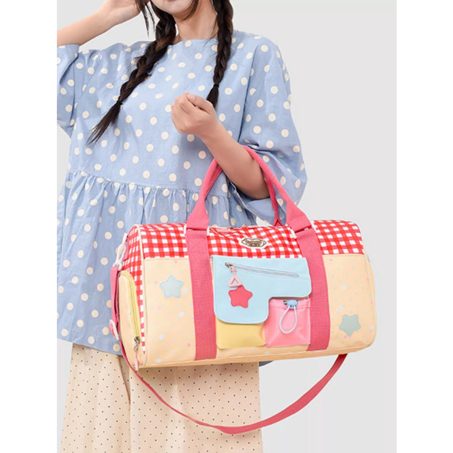 Gingham Duffel Bag with Multi-Pockets Pastel Yellow / onesize Apparel and Accessories
