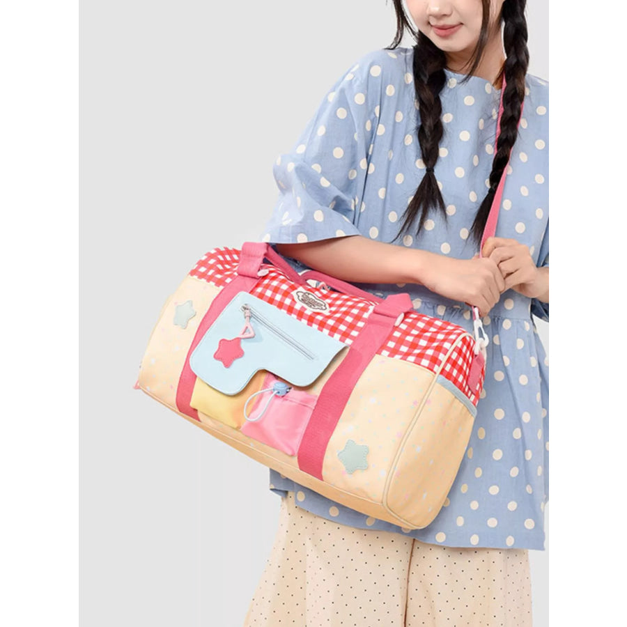 Gingham Duffel Bag with Multi-Pockets Pastel Yellow / onesize Apparel and Accessories