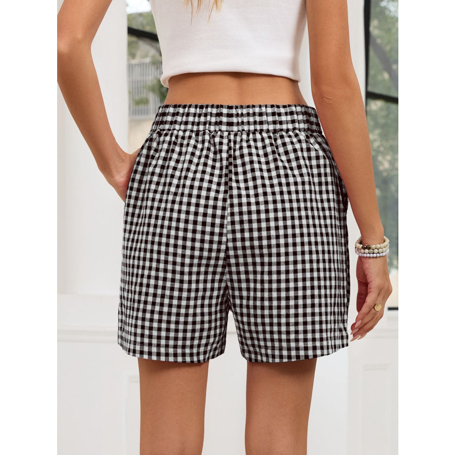Gingham Elastic Waist Casual Shorts Apparel and Accessories