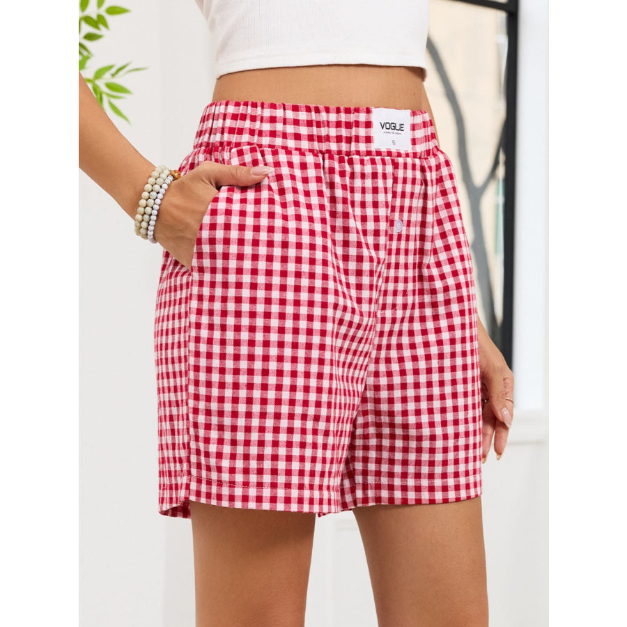 Gingham Elastic Waist Casual Shorts Apparel and Accessories
