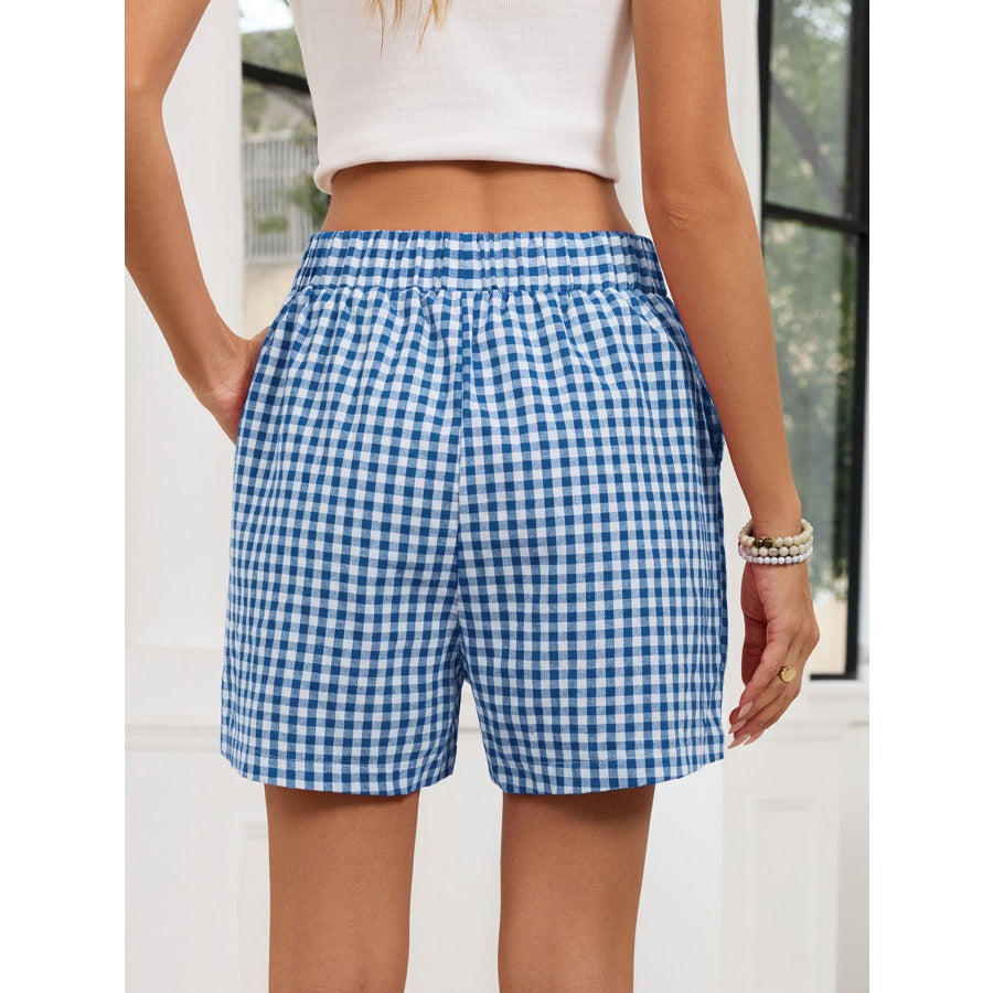 Gingham Elastic Waist Casual Shorts Apparel and Accessories