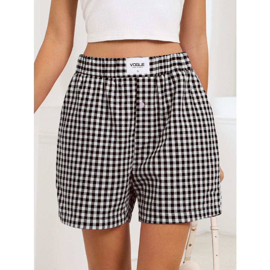Gingham Elastic Waist Casual Shorts Apparel and Accessories