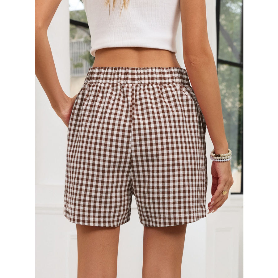 Gingham Elastic Waist Casual Shorts Apparel and Accessories