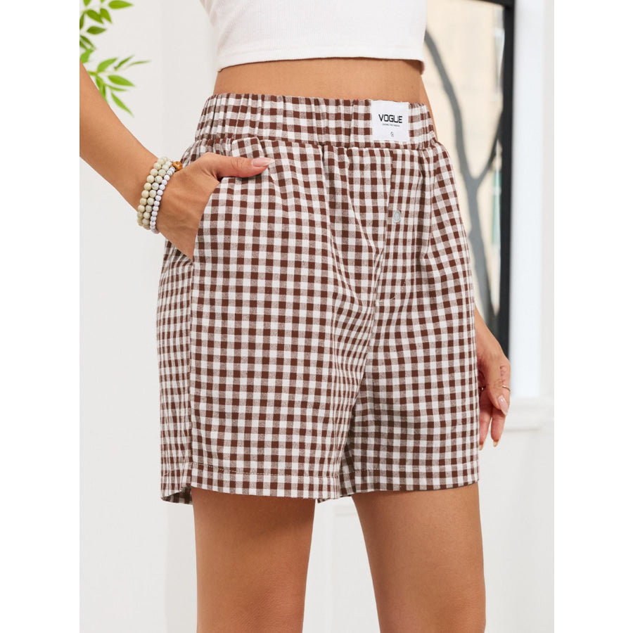 Gingham Elastic Waist Casual Shorts Apparel and Accessories