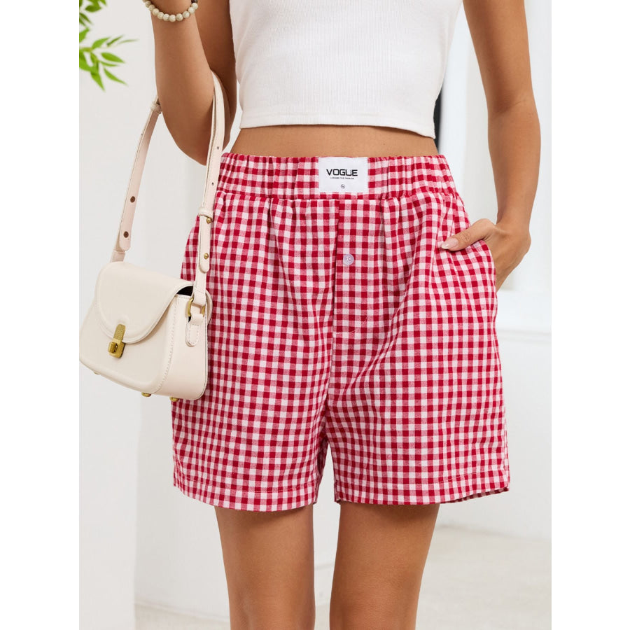 Gingham Elastic Waist Casual Shorts Apparel and Accessories