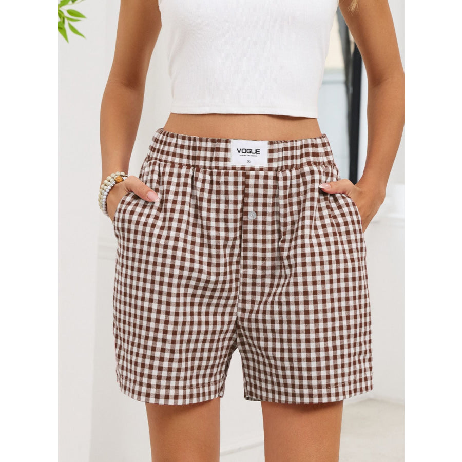 Gingham Elastic Waist Casual Shorts Apparel and Accessories