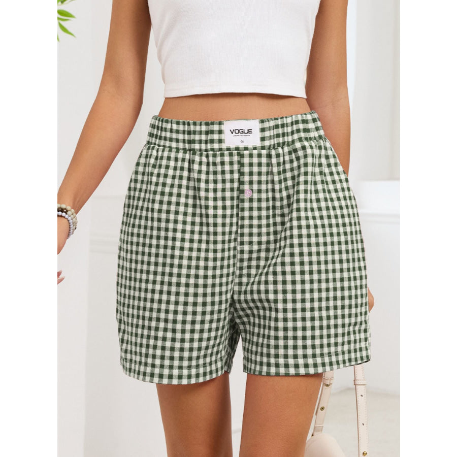 Gingham Elastic Waist Casual Shorts Apparel and Accessories