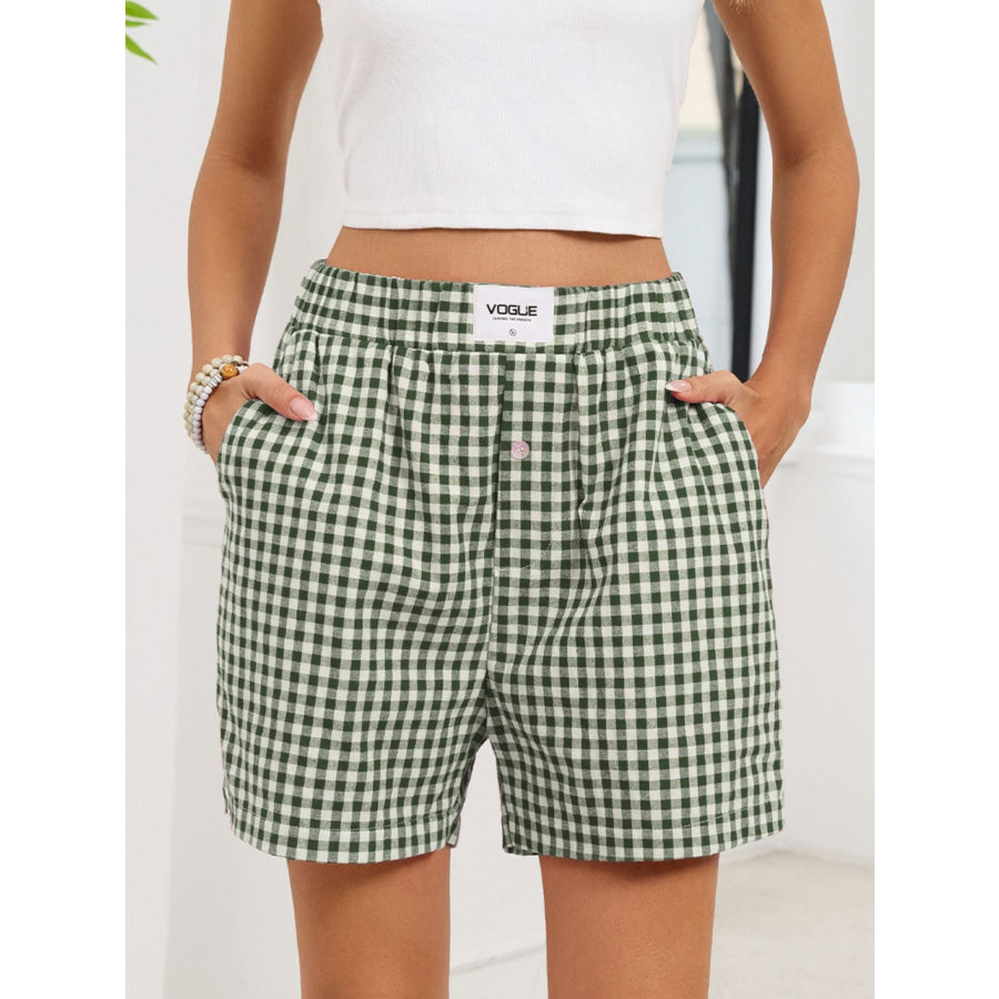 Gingham Elastic Waist Casual Shorts Apparel and Accessories