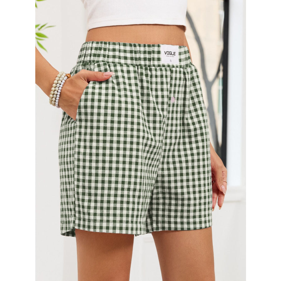 Gingham Elastic Waist Casual Shorts Apparel and Accessories