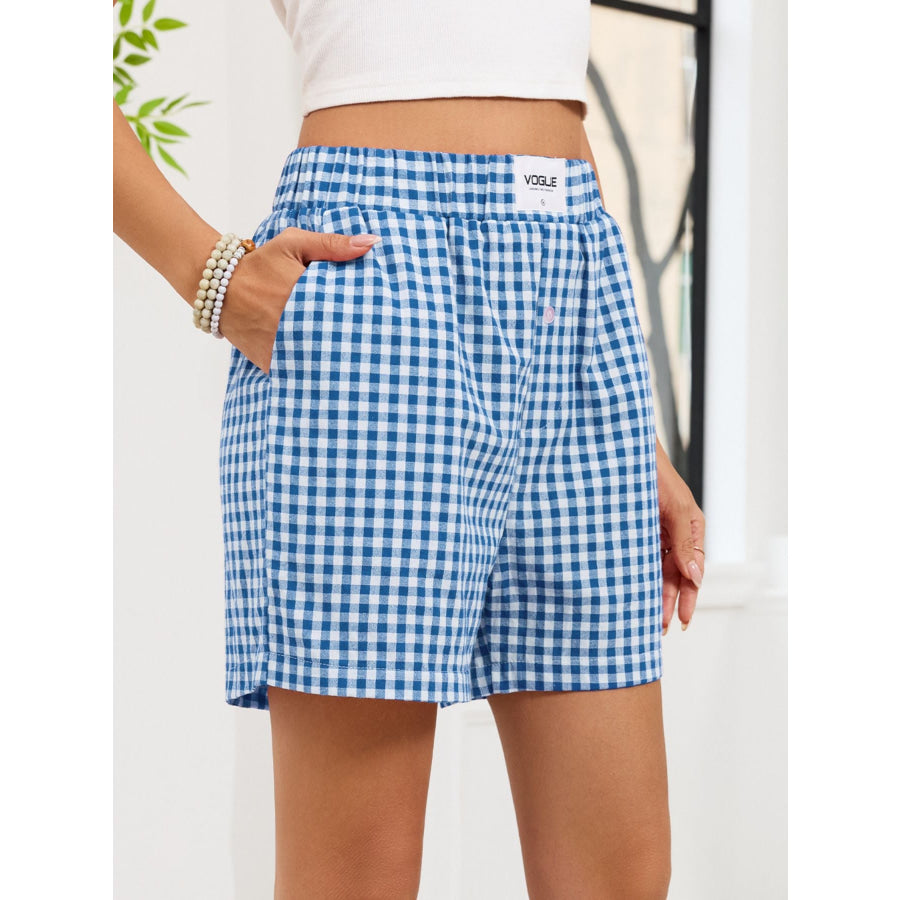 Gingham Elastic Waist Casual Shorts Apparel and Accessories