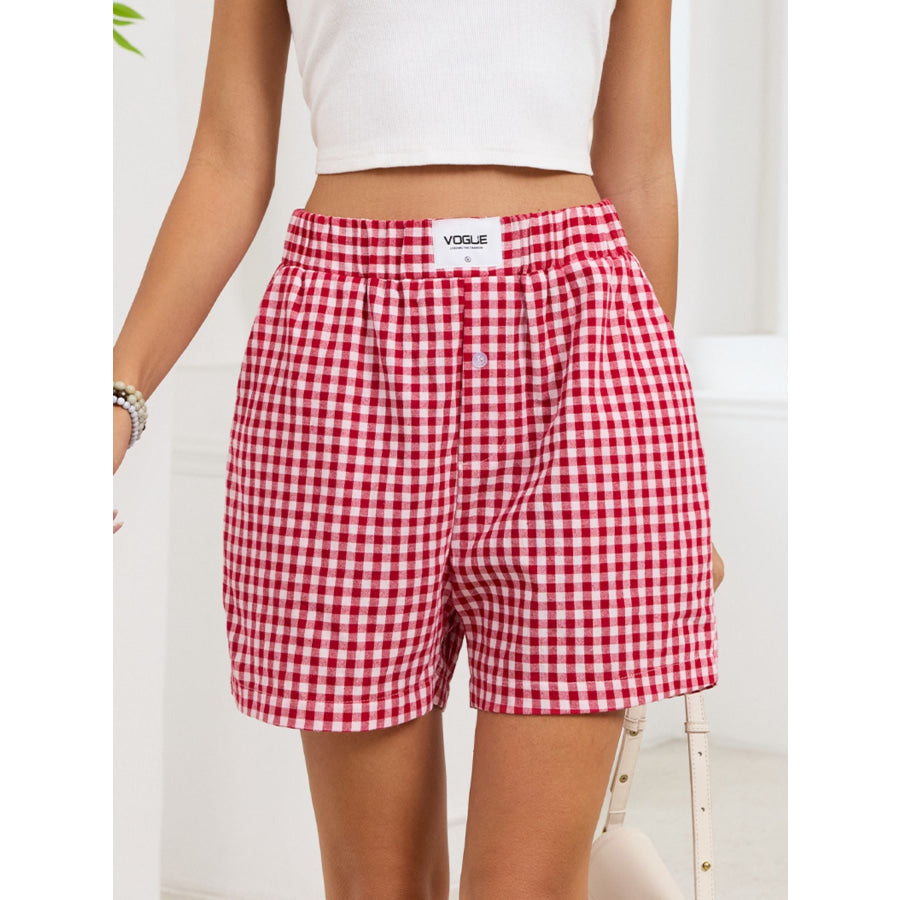 Gingham Elastic Waist Casual Shorts Apparel and Accessories