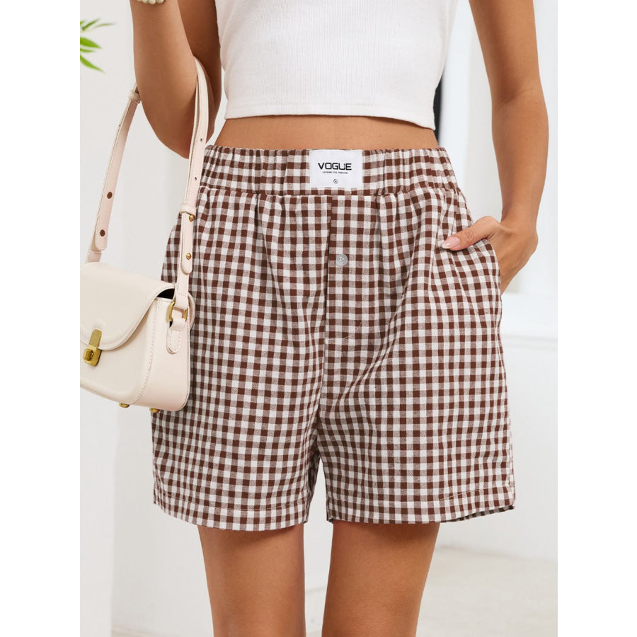 Gingham Elastic Waist Casual Shorts Apparel and Accessories