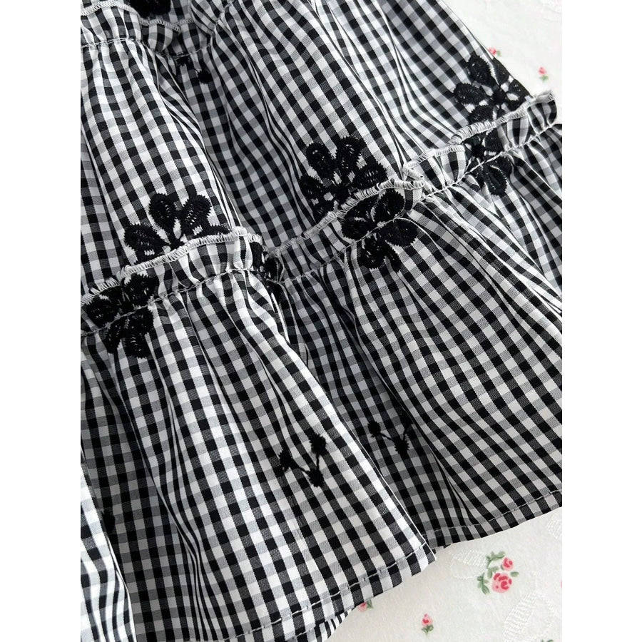 Gingham Floral Tiered Mini Dress Apparel and Accessories