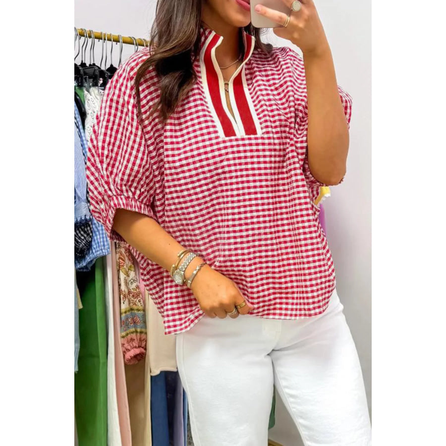 Gingham Half Sleeve Blouse Apparel and Accessories