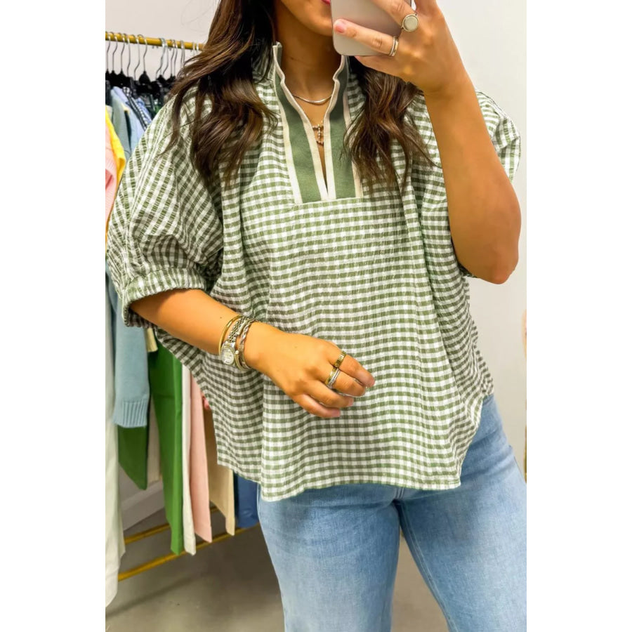 Gingham Half Sleeve Blouse Apparel and Accessories