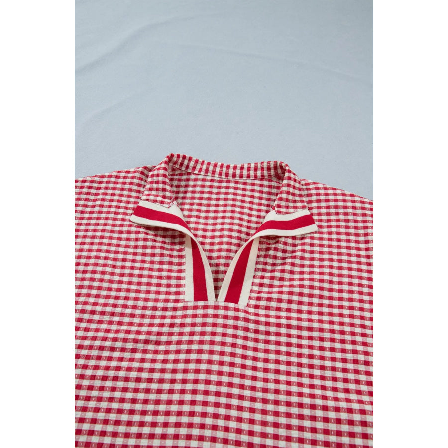 Gingham Half Sleeve Blouse Apparel and Accessories