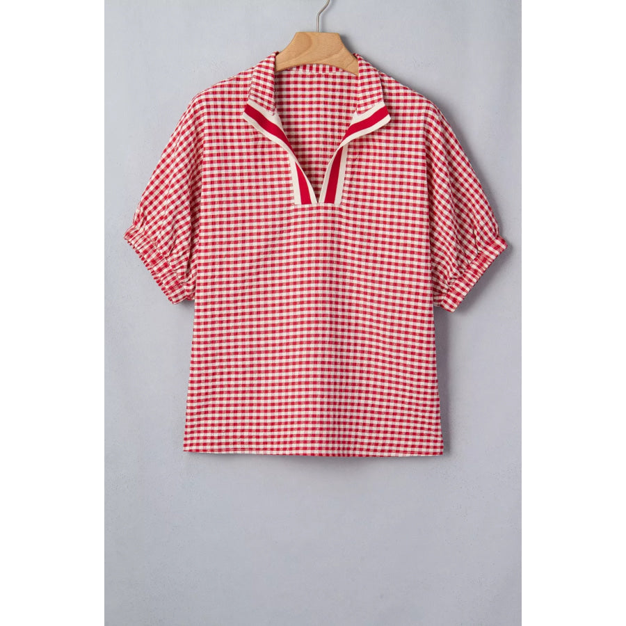 Gingham Half Sleeve Blouse Apparel and Accessories
