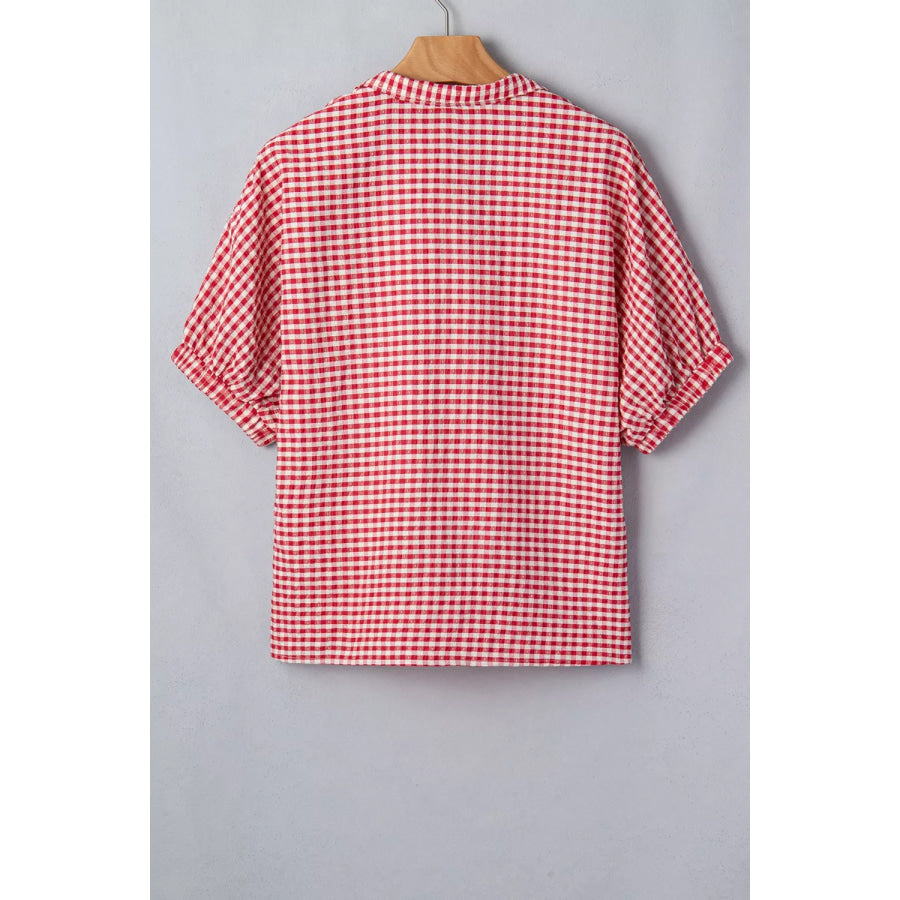 Gingham Half Sleeve Blouse Apparel and Accessories