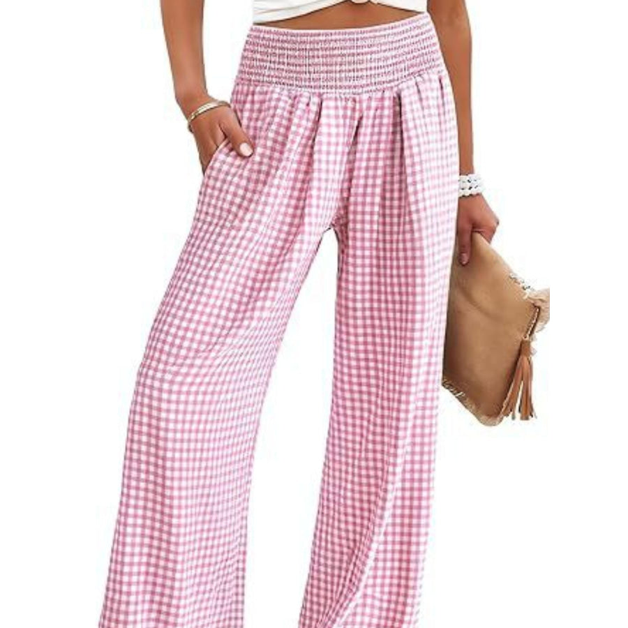 Gingham High Waist Wide Leg Pants Apparel and Accessories