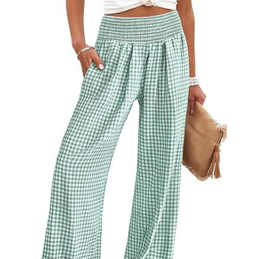 Gingham High Waist Wide Leg Pants Apparel and Accessories