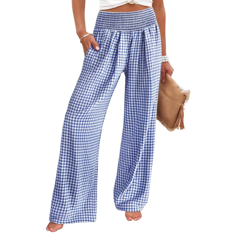 Gingham High Waist Wide Leg Pants Apparel and Accessories
