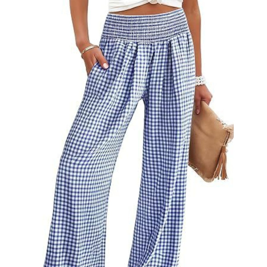 Gingham High Waist Wide Leg Pants Apparel and Accessories
