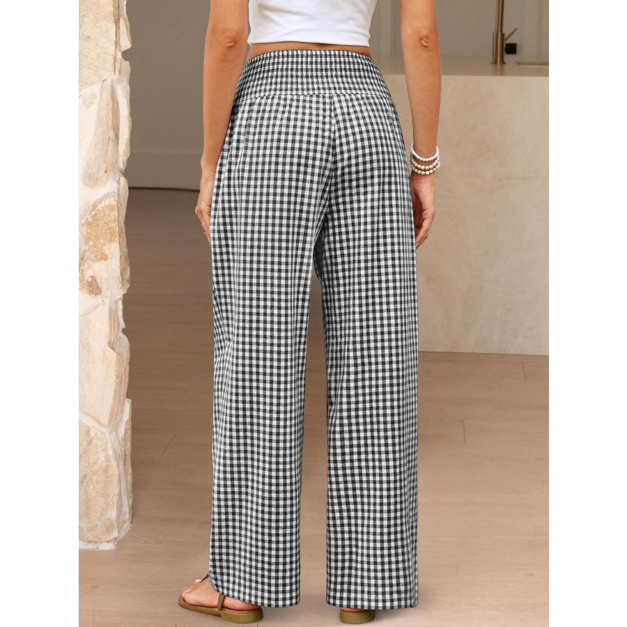 Gingham High Waist Wide Leg Pants Apparel and Accessories