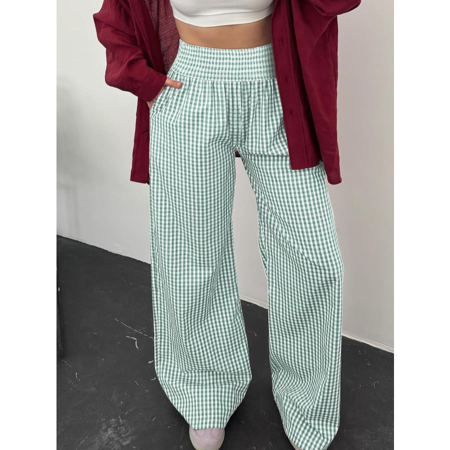 Gingham High Waist Wide Leg Pants Apparel and Accessories