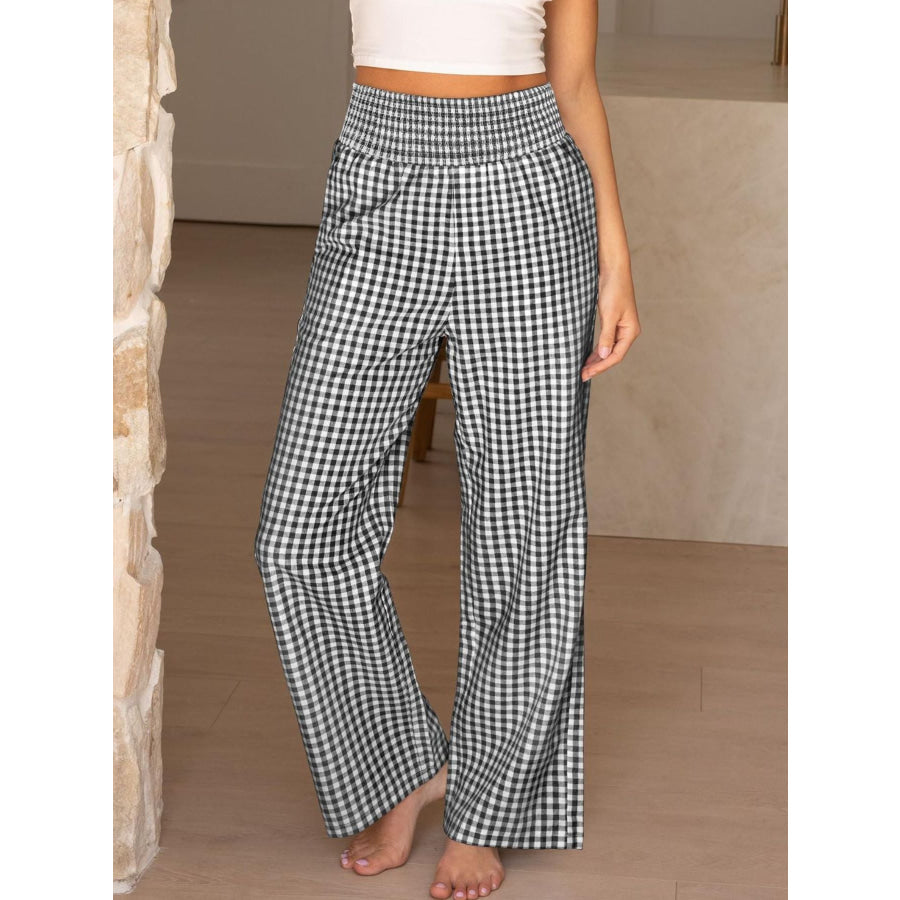 Gingham High Waist Wide Leg Pants Apparel and Accessories