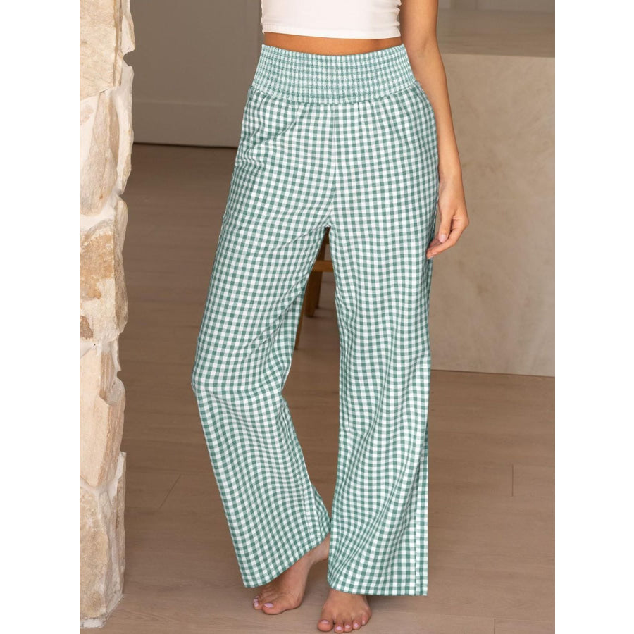 Gingham High Waist Wide Leg Pants Gum Leaf / S Apparel and Accessories