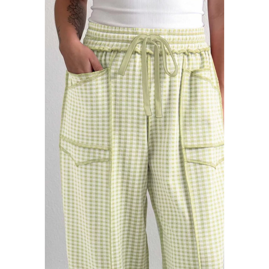 Gingham High-Waisted Drawstring Wide-Leg Pants Apparel and Accessories