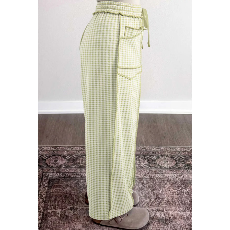 Gingham High-Waisted Drawstring Wide-Leg Pants Apparel and Accessories