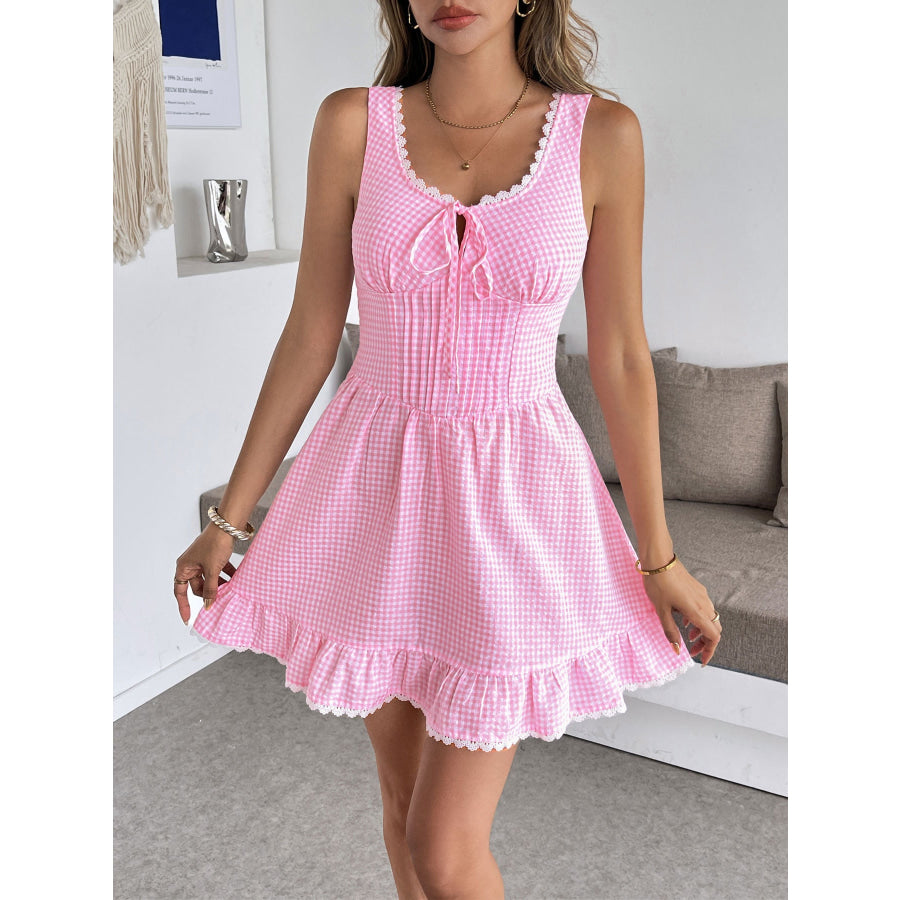 Gingham Lace Trim Mini Dress Apparel and Accessories