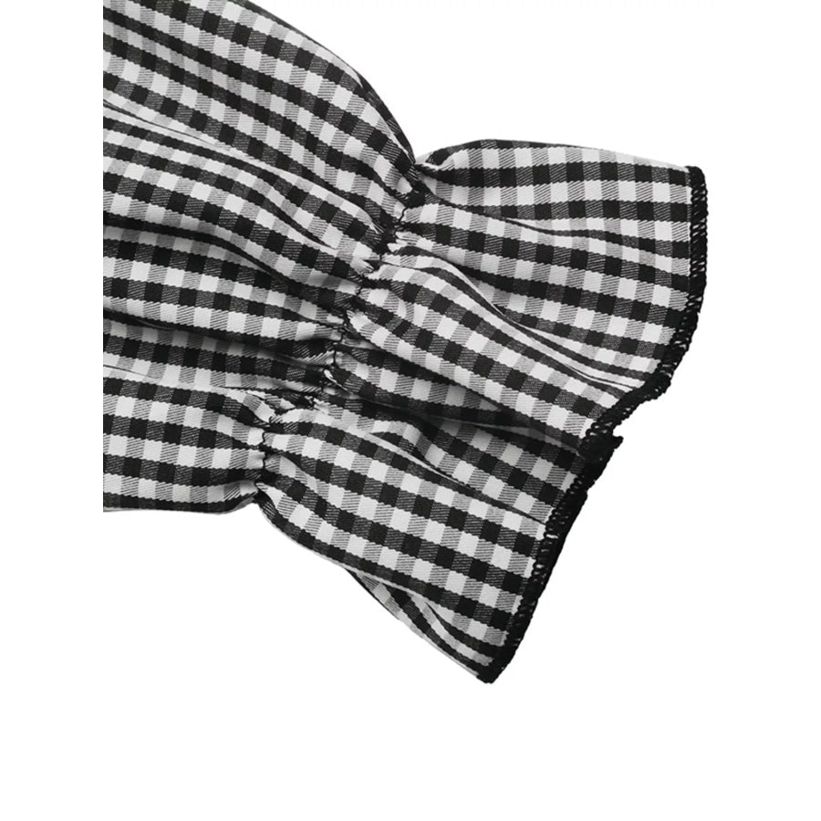 Gingham Lace-Trim V-Neck Long Sleeve A-Line Maxi Dress Apparel and Accessories