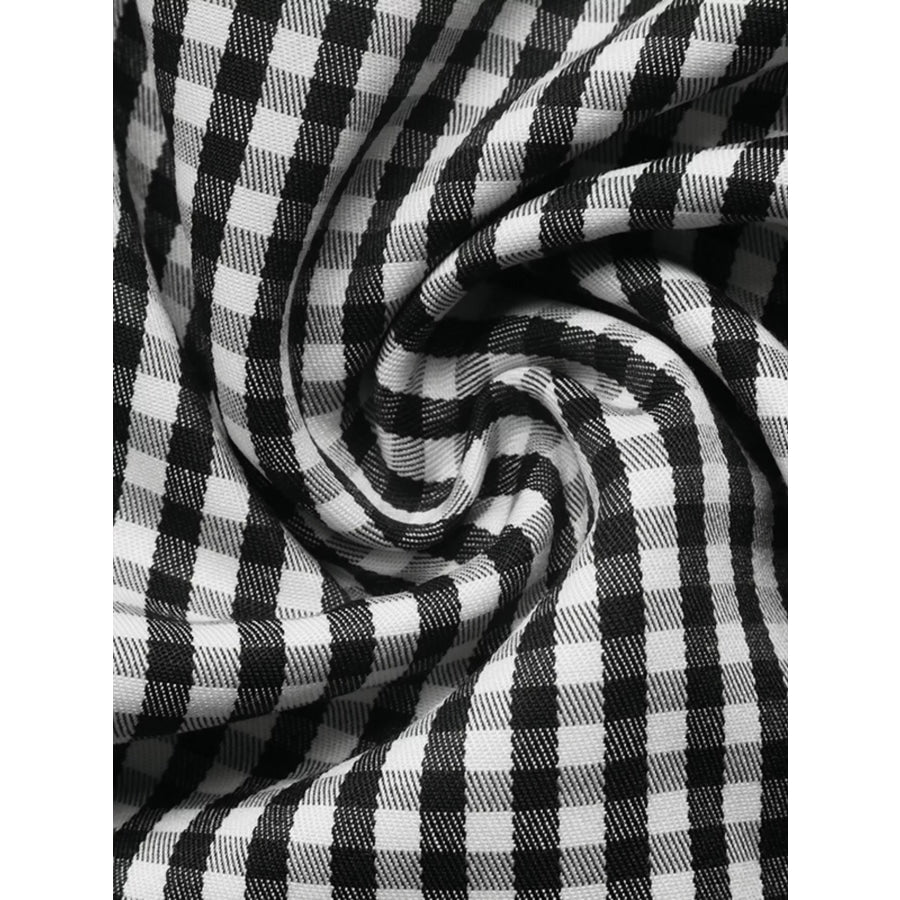 Gingham Lace-Trim V-Neck Long Sleeve A-Line Maxi Dress Apparel and Accessories