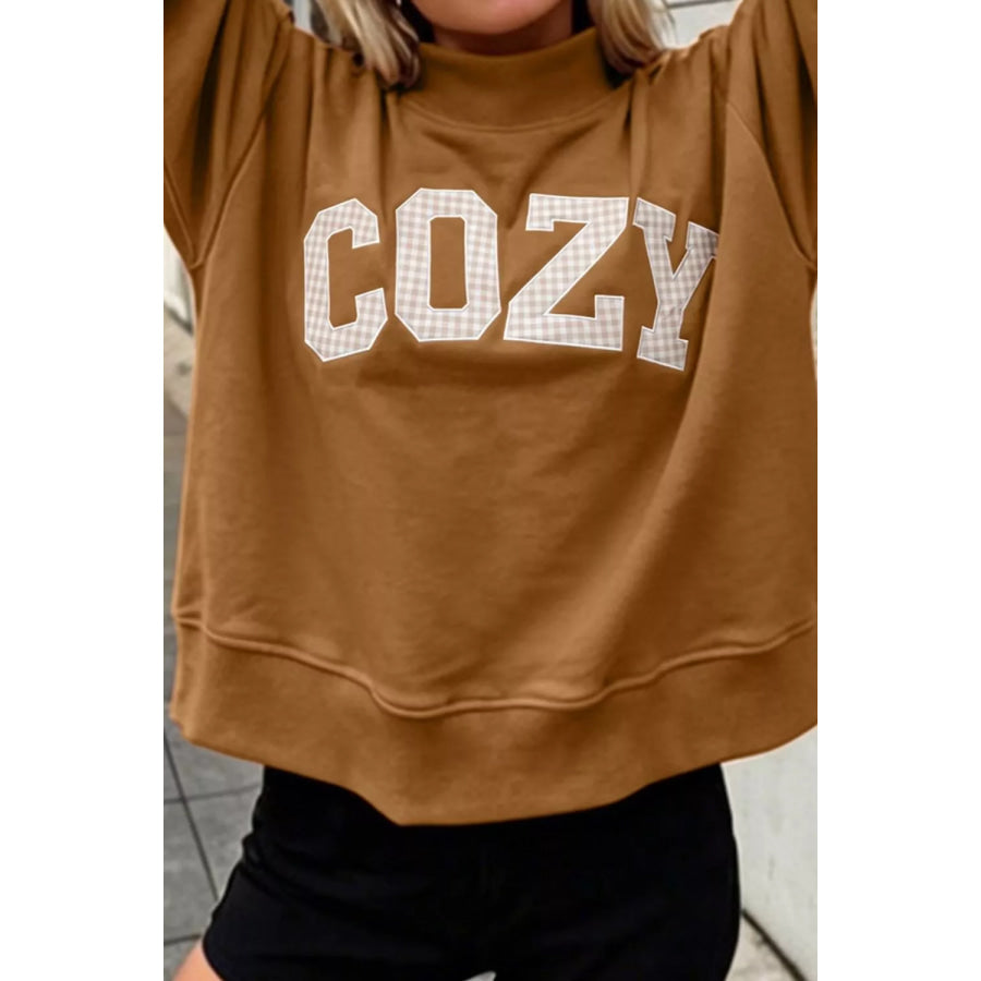 Gingham Letter Mock Neck Sweatshirt Apparel and Accessories