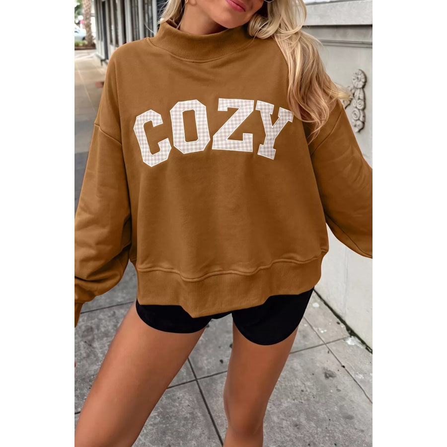 Gingham Letter Mock Neck Sweatshirt Apparel and Accessories