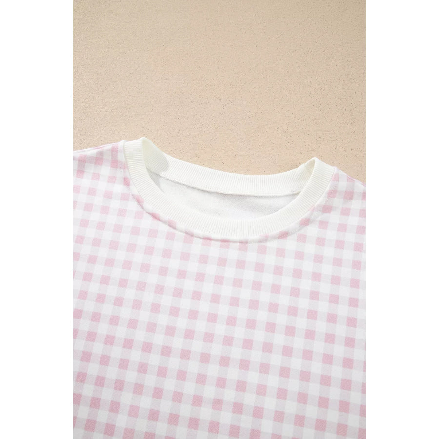 Gingham Long Sleeve Sweatshirt and Shorts Set Apparel and Accessories